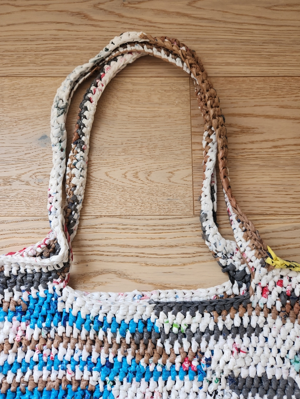 Handmade Upcycled Plarn Recycled Plastic Bag Crotchet Market Tote Eco-Friendly - Picture 6 of 10